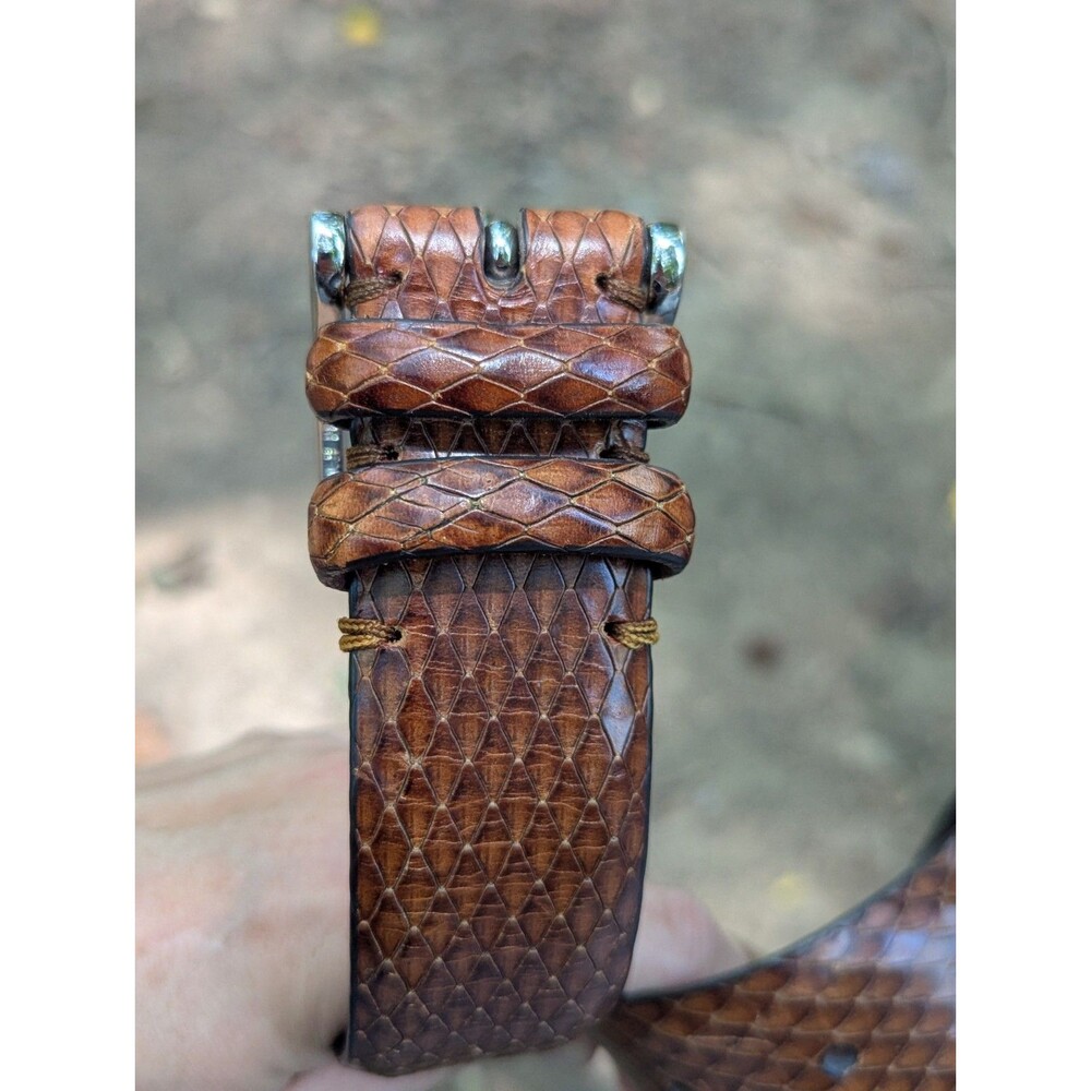 Bill Lavin "Soft Collection" Python-Texture Embossed Brown Leather Belt - Picture 9 of 9